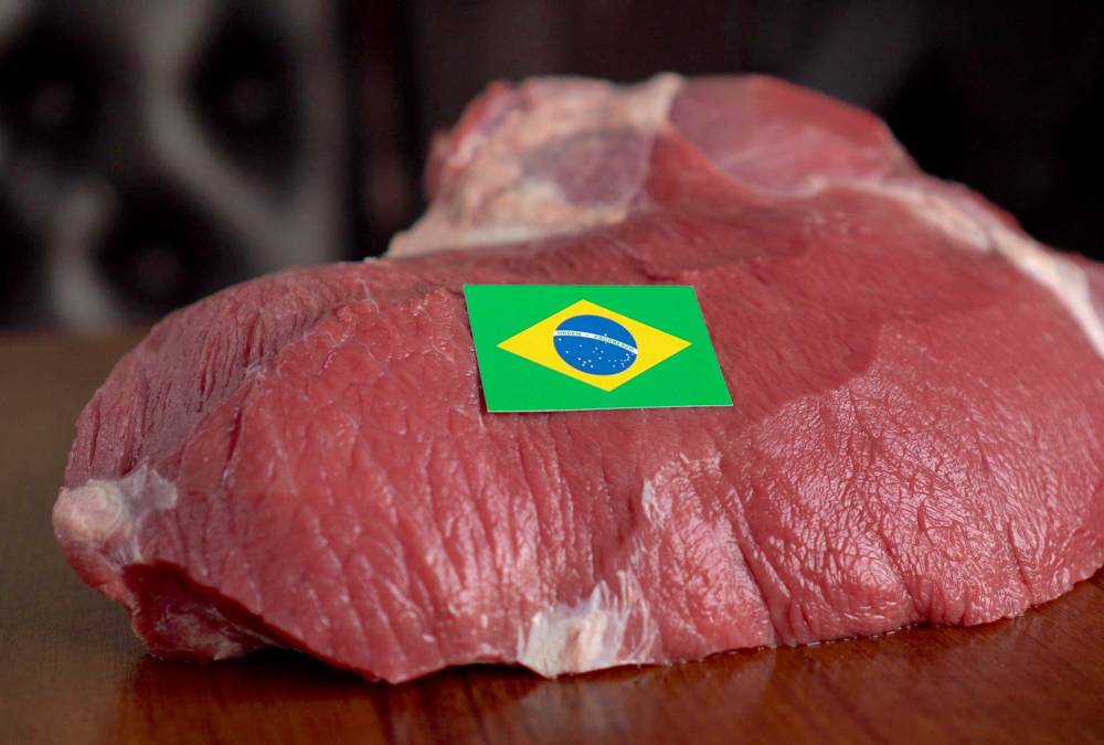 Raw meat and flag of Brazil