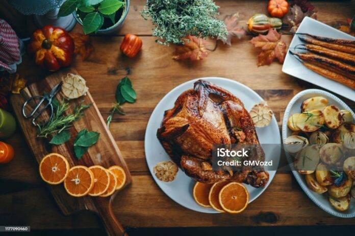 Preparing Stuffed Turkey with Vegetables and Other Ingredients for Holidays