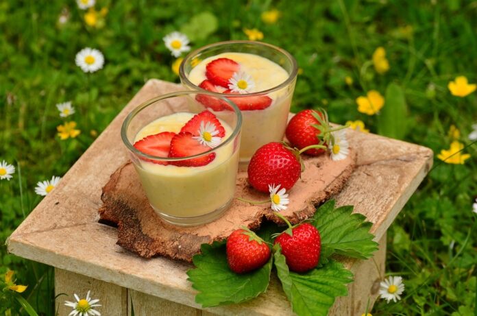 Mousse and pastry creams include freeze dried fruit for texture and color