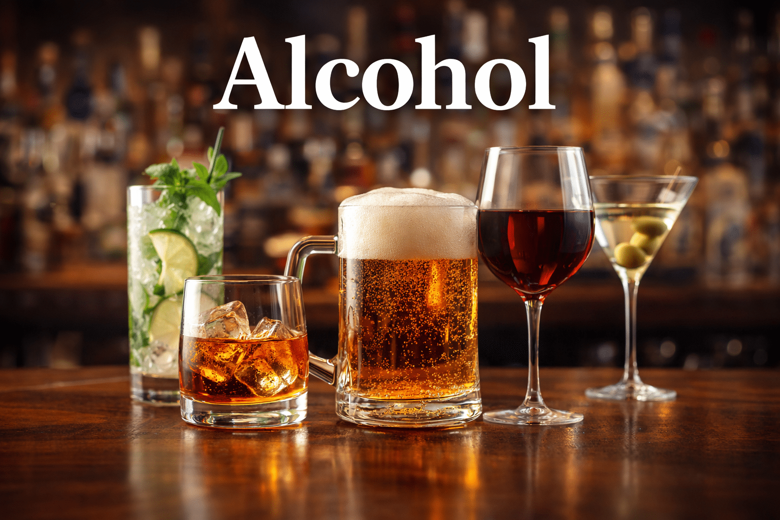 Global alcohol industry overview featuring beer, wine and spirits bottles representing the beverage and alcohol market