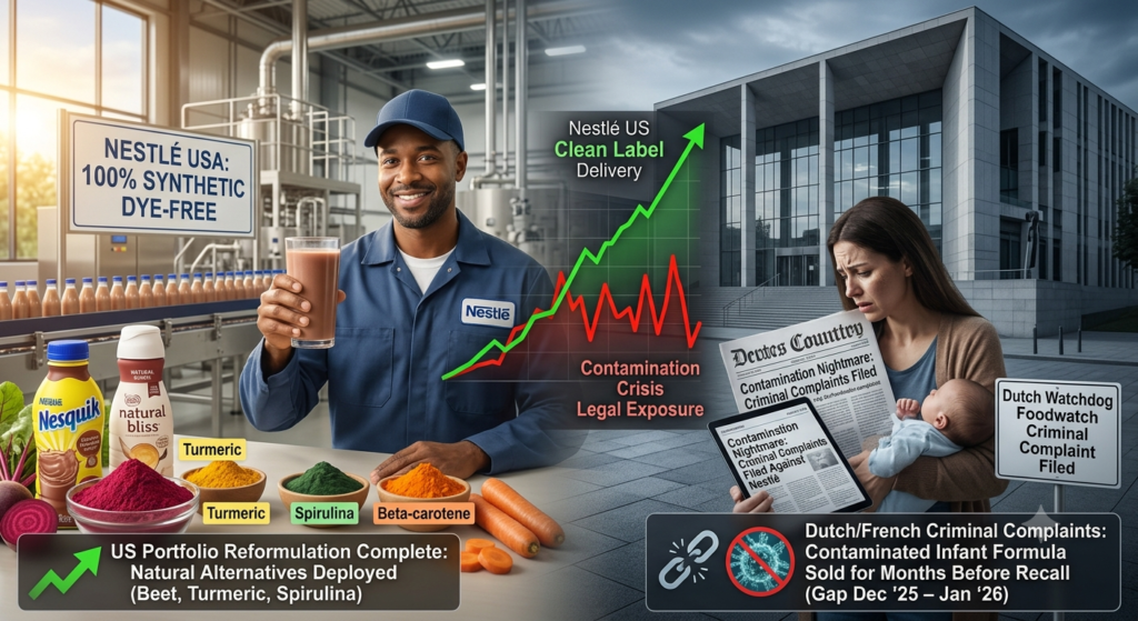 Nestlé achieves its synthetic dye-free goal in the US ahead of schedule. We analyze the strategic move and the ongoing legal risks from the 2026 infant formula crisis.