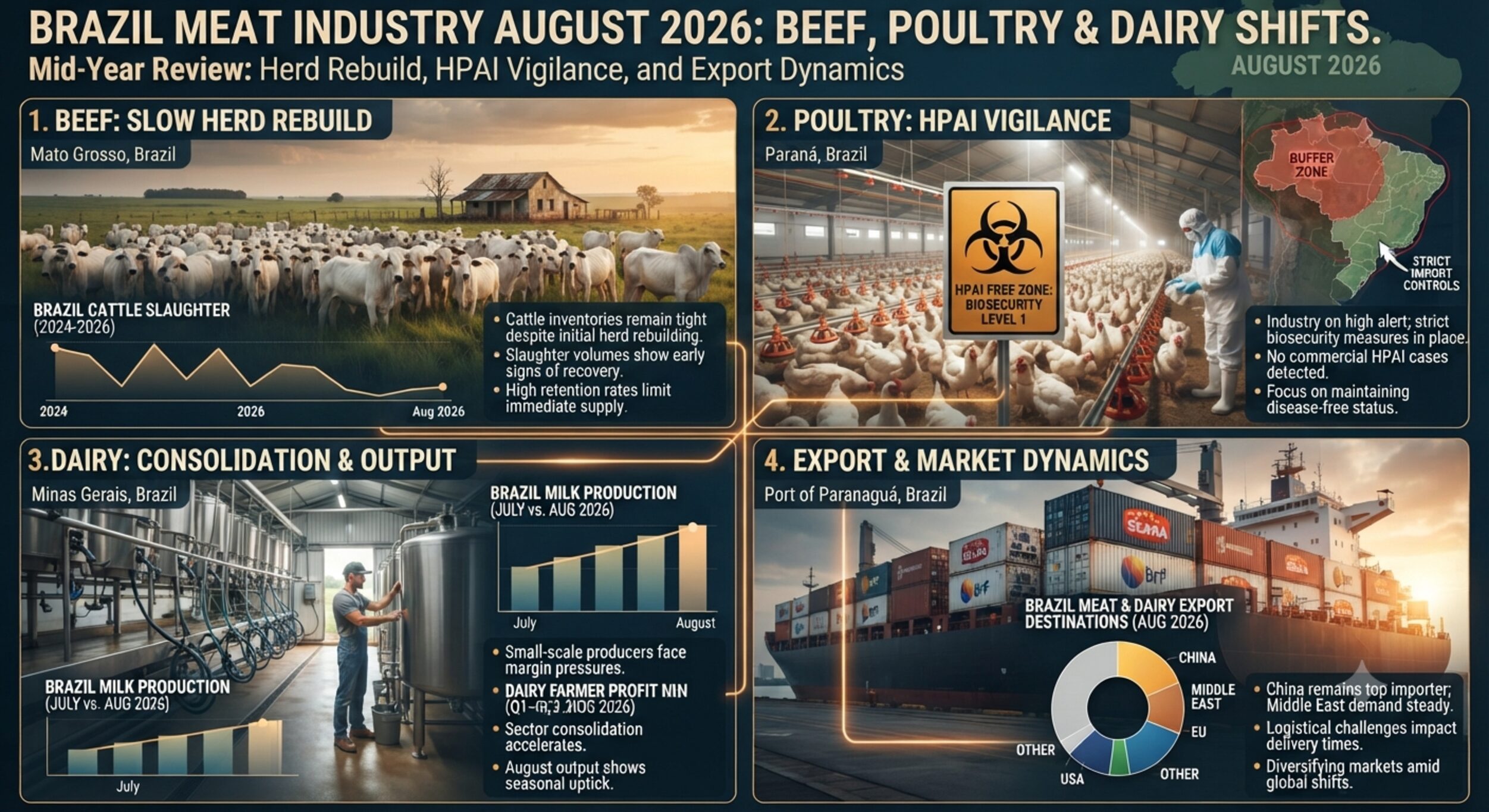 Brazil meat industry august 2026: beef, poultry & dairy shifts