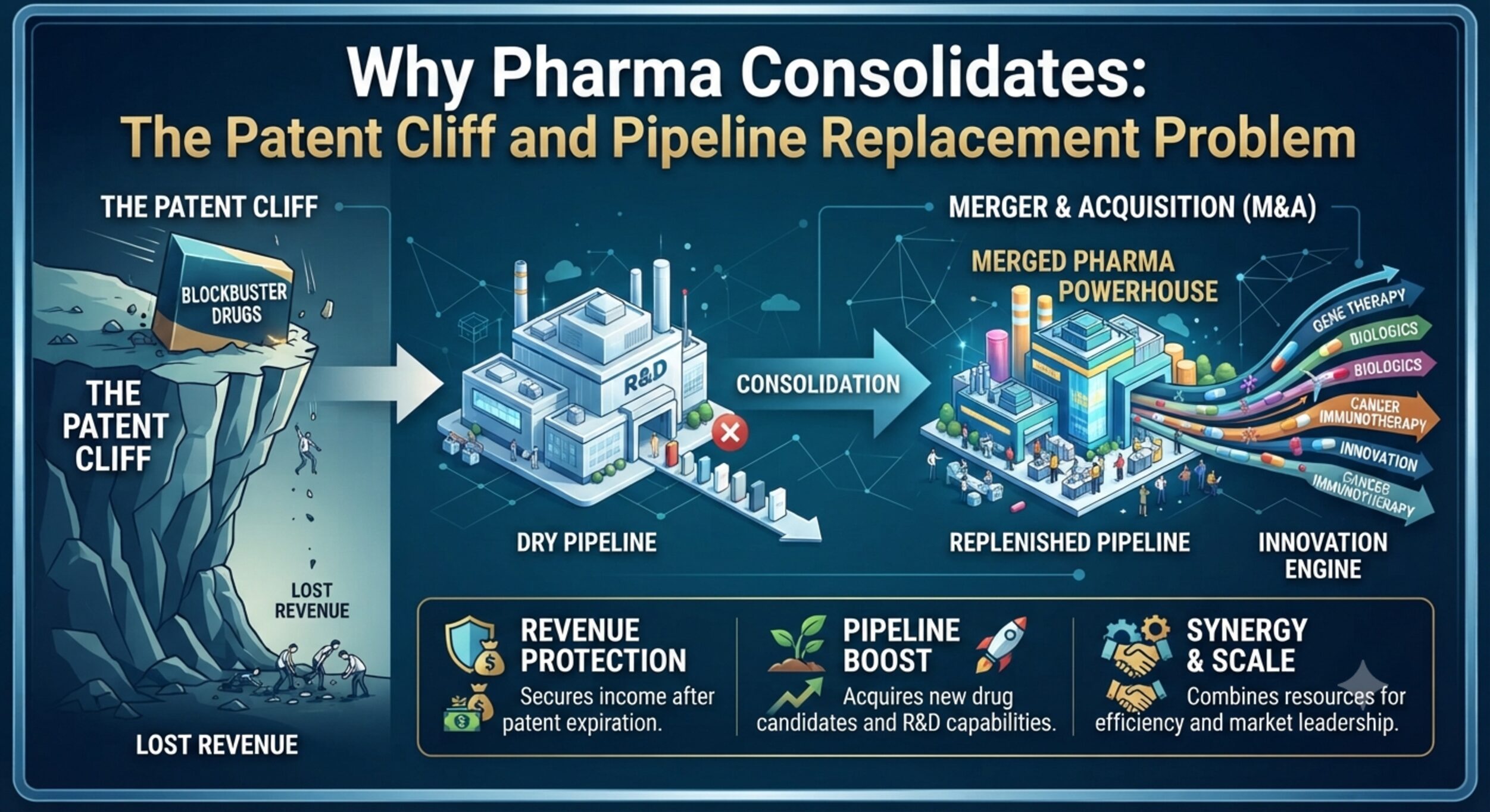 Why pharma consolidates: the patent cliff and pipeline replacement problem