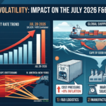 Infographic illustrating the 2026 rise in global container freight rates and its impact on F&B logistics, manufacturing, and retail costs due to shipping rerouting.