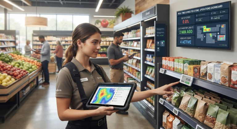 This should be informative, concise, and avoid redundant phrases like "image of" or "picture of". It should describe the content in a way that provides value within the context of your article about grocery retail innovation.