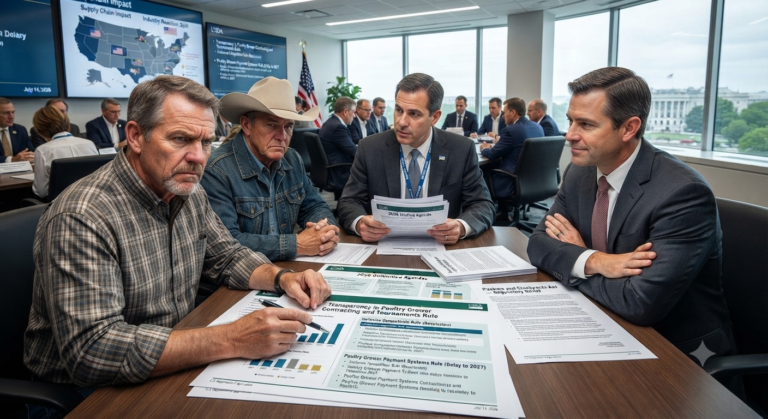Usda officials and industry representatives meeting to discuss the rescission of packers and stockyards act rules in july 2026.