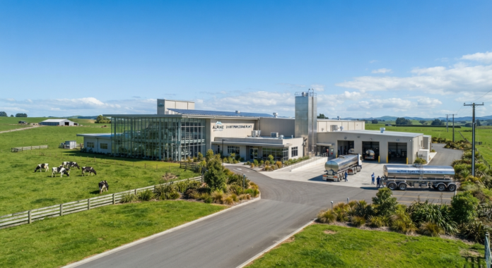 Modern dairy facility in rural landscape