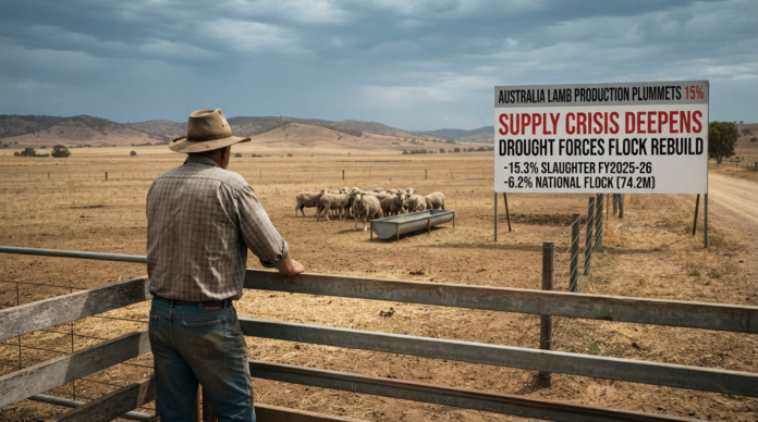Farmer observing sheep during drought
