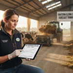 Farmer analyzing data in barn