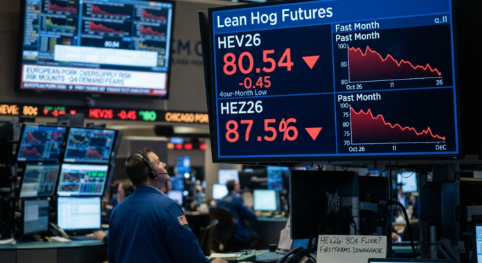 Stock market display showing hog futures