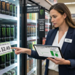 Woman examining energy drink prices