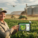 Farmer using technology in field