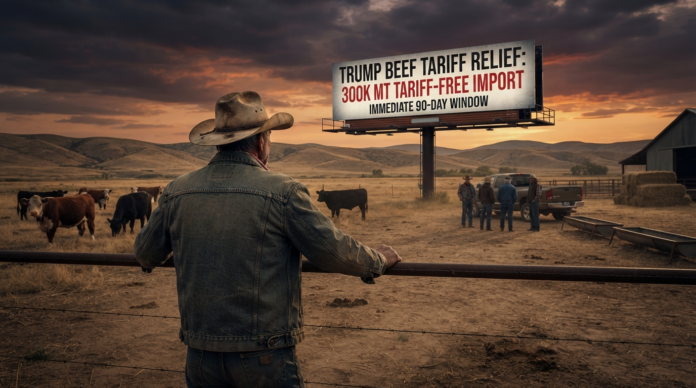 Rancher views billboard about beef tariffs