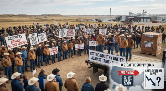 Cattle producers protesting against tariffs.