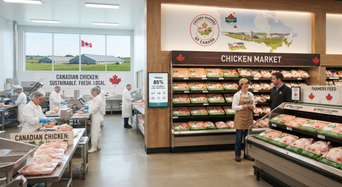 Chicken market with Canadian flags.