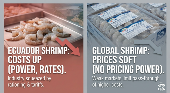 Ecuador shrimp costs rise; global prices soft.