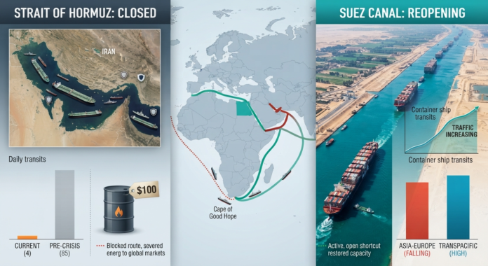 Strait of Hormuz closed, Suez reopening