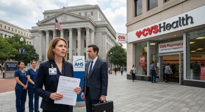 Hospital representatives outside CVS Pharmacy