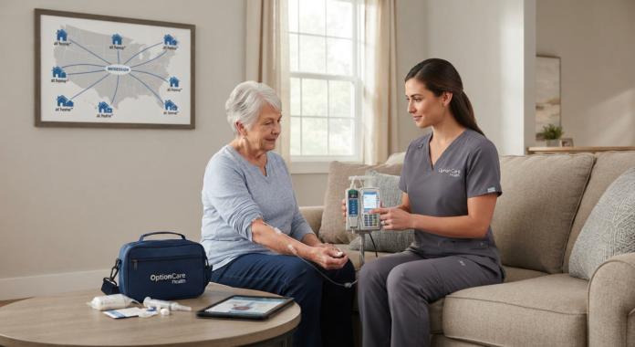 Nurse assisting elderly patient at home