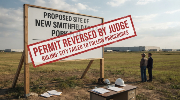 Judge reverses permit for pork plant