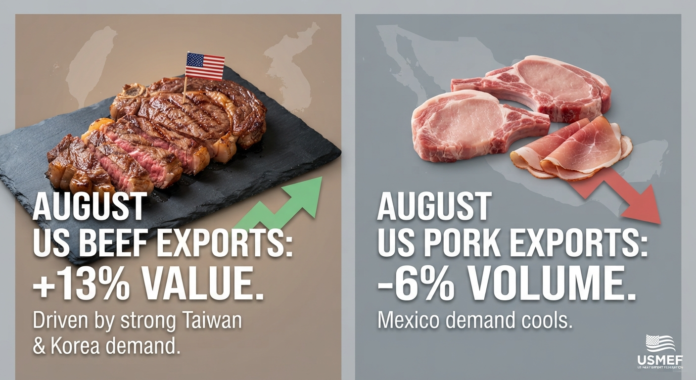 Beef exports rise, pork exports decline.